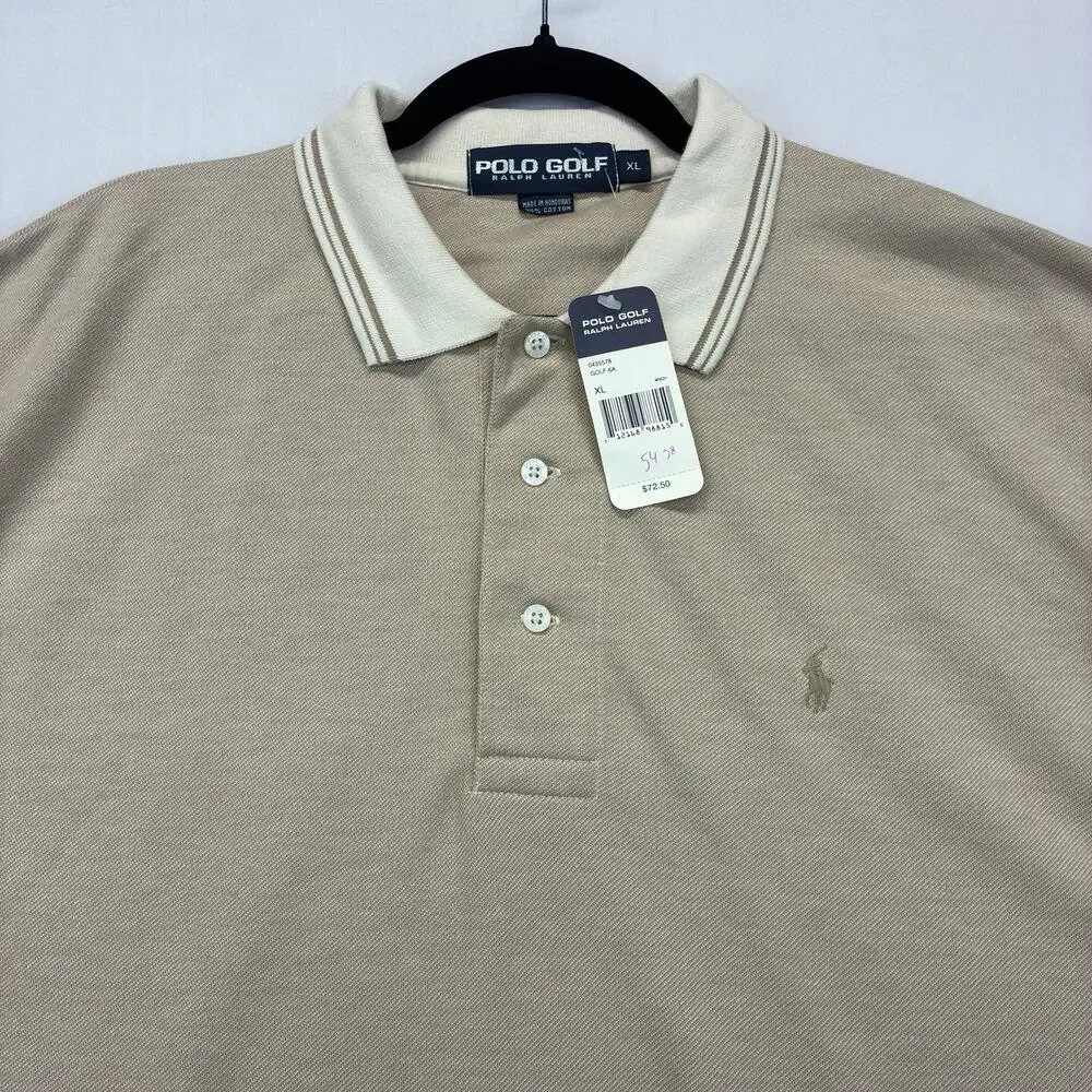Vintage NWT Polo Golf Ralph Lauren Men’s XL Tan Cotton Polo Shirt Pony Logo